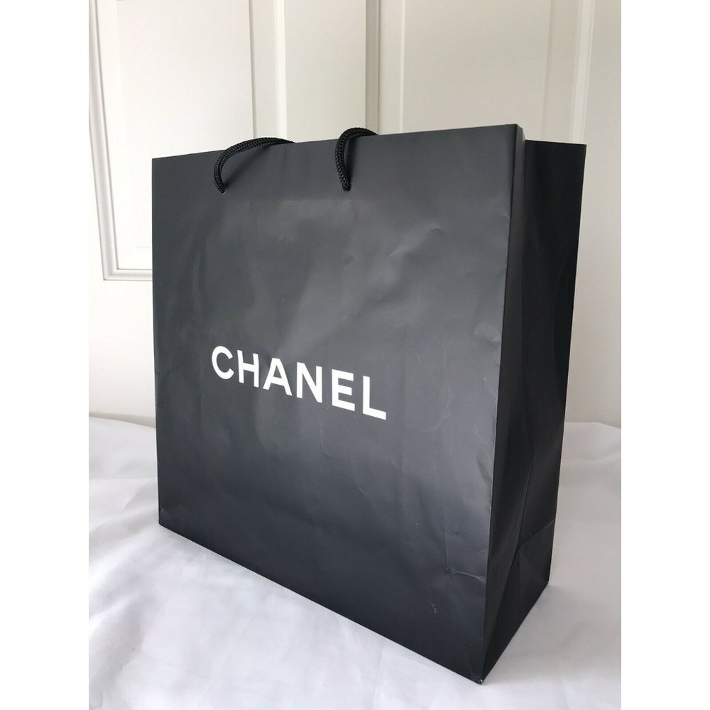 Chanel Paper Reusable Shopping Bag Black 13" x 13" x 5"